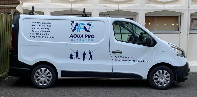 Aqua Pro Cleaning van advertising window and carpet cleaning services