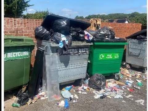 Before: overflowing bins with litter on the ground